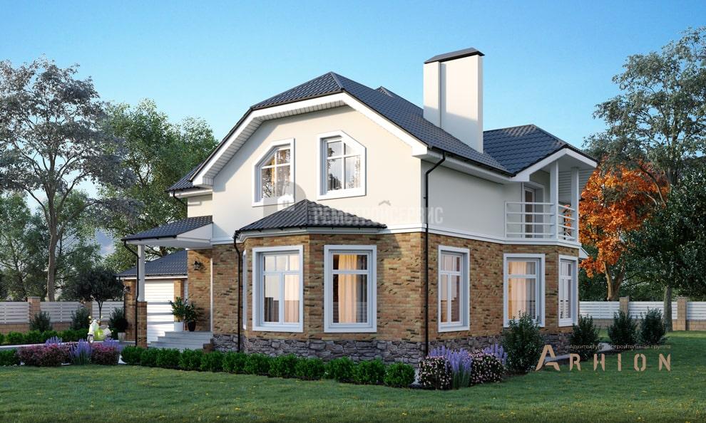 3. Проект одноэтажного дома в европейском стиле с многоскатной кровлей, t-44-01, площадью - 263 кв c цокольным этажом, мансардой, терассой, гаражом